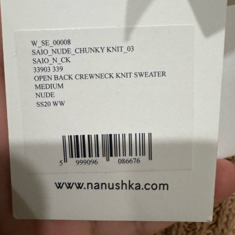 NANUSHKA Saio Open Back Chunky Open Weave Crewneck Sweater Nude $365 Medium - Picture 7 of 12